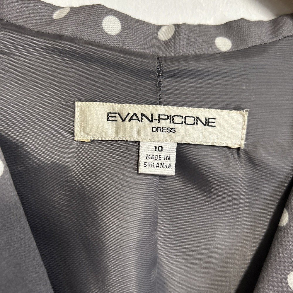 Evan Picone Women's 10 Gray White Polka Dot Dress Belted Sleeveless Collar Zip‎ - Picture 15 of 16